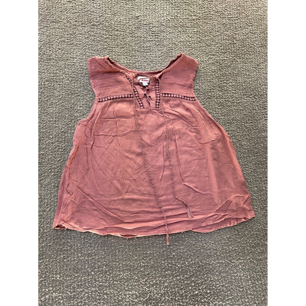 Bongo Womens Terracotta Mauve Boho Lace Up Sleeveless Viscose Tank Top Size M